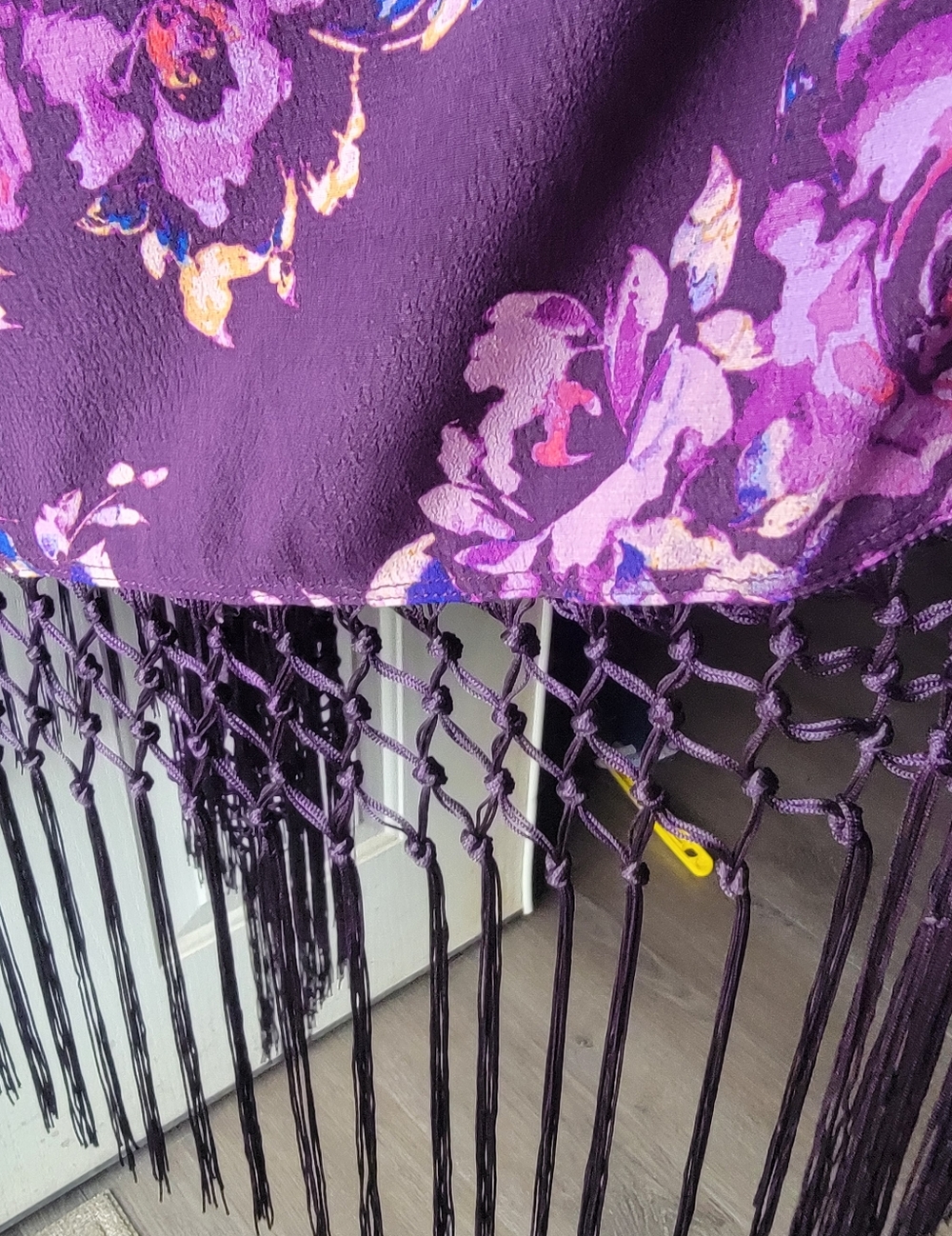 Torrid Floral Long Sleeve Kimono With Purple Tassels - Picture 5 of 5